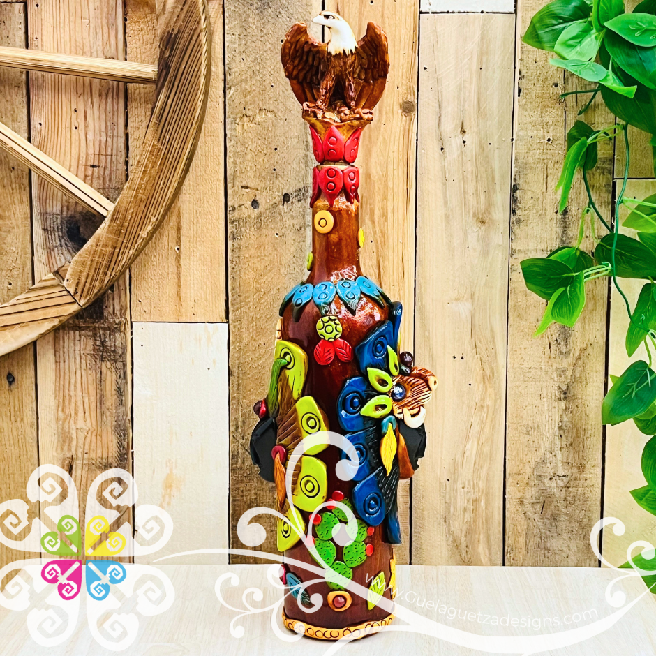 Large Warrior Glass Bottle Container - Epoxy Clay Tequila Glass Bottle
