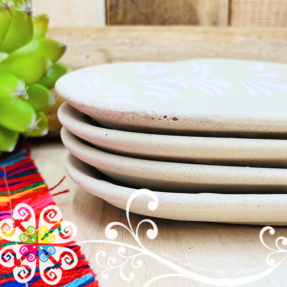 Set of 4 Small Engobe/ White Corazon Plate - Set Clay Flat Plates