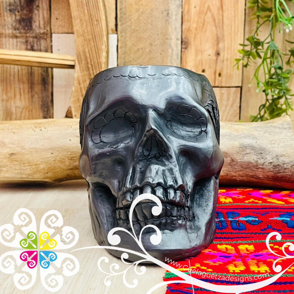 Large Macetera Craneo  - Black Clay Oaxaca