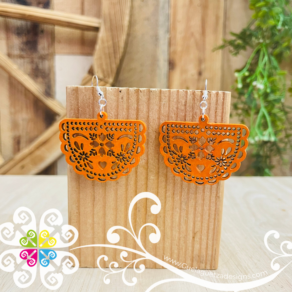 Small Papel Picado Wood Earrings - Wood Earrings