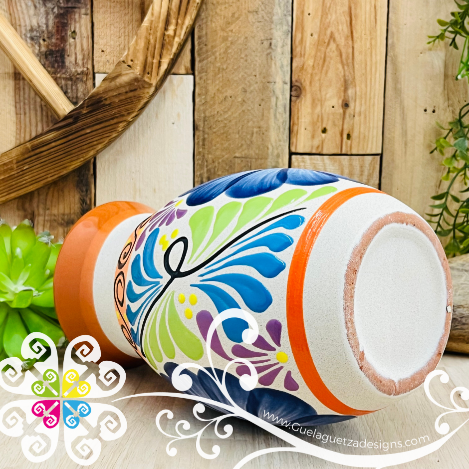 Orange Florero Ovulo Floreado - Mexican Home Décor