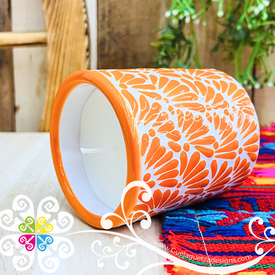 Large Cylinder Orange Talavera Candle - Artisan Candles