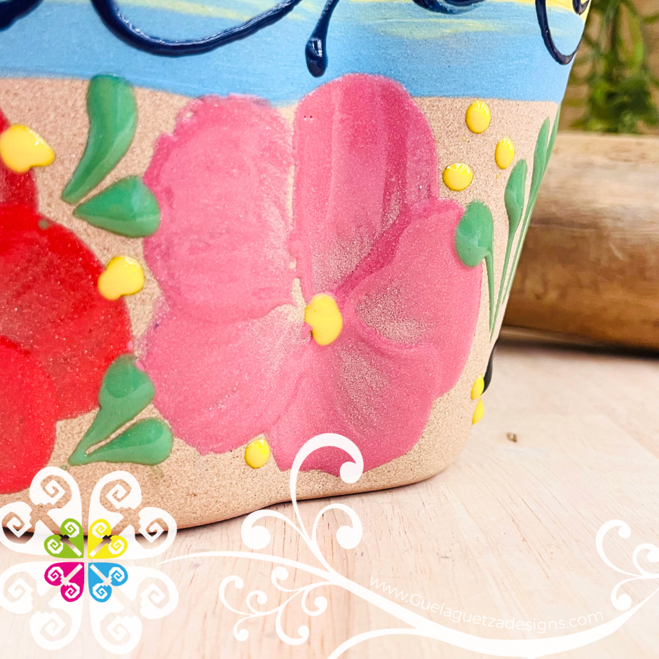 Teal Flores Clay Utensil Holder - Spoon Holder