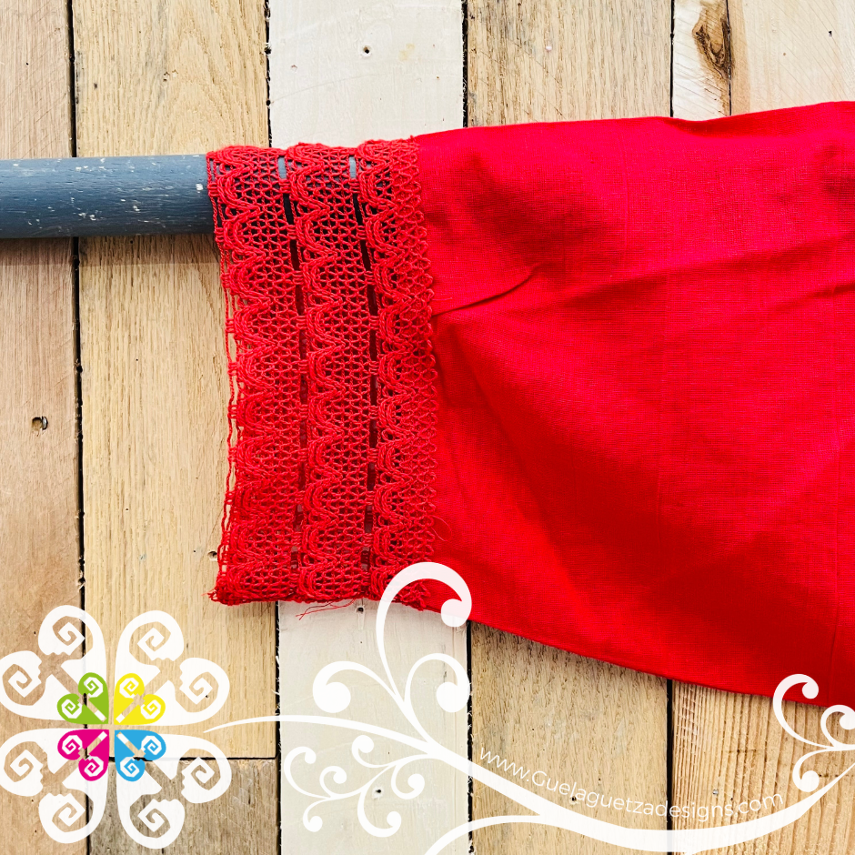 Red Berta Embroider Top - 3/4 Sleeve - Blusa Bordada