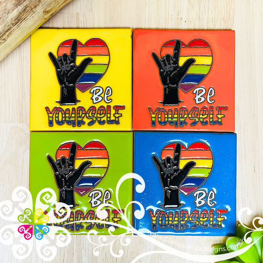 Set of 4 Be Yourself Coaster Set -  Set of Clay Coasters