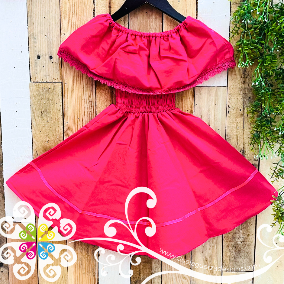 Fuchsia Tehuana Embroider Campesino Children Dress