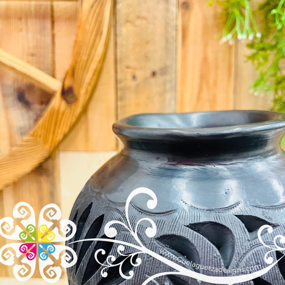 Large Calado Tibor Black Clay Vase - Barro Negro Oaxaca