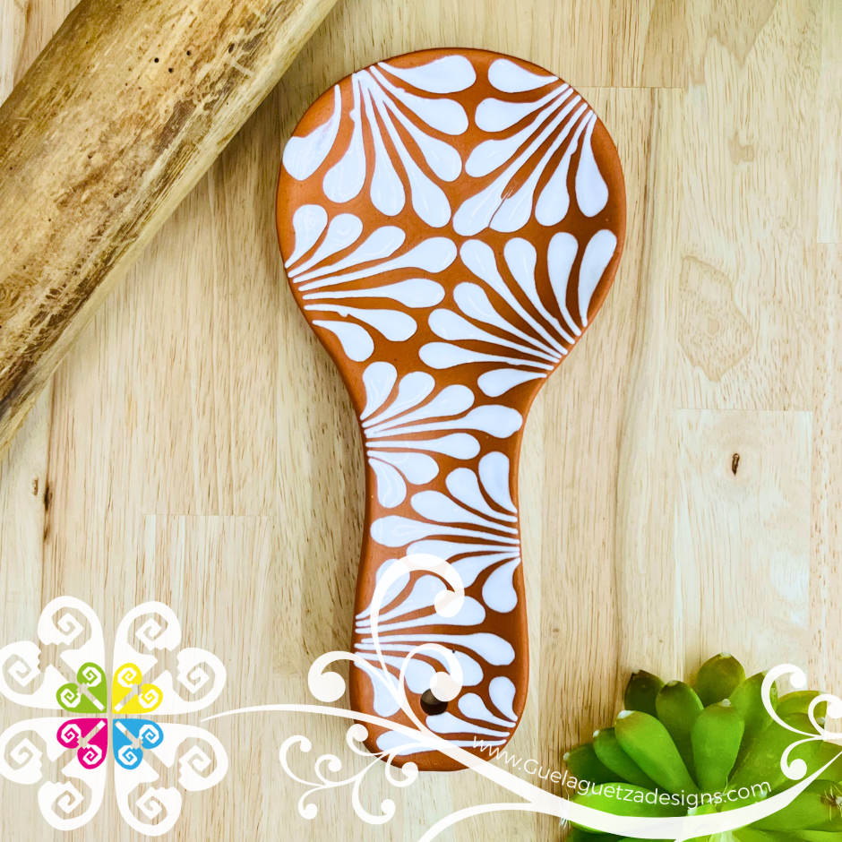 Natural with White Espiga Clay Cucharero - Spoon Holder