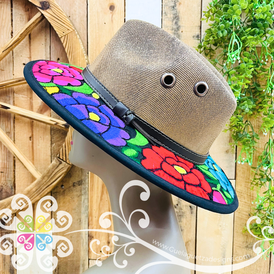 Brown With Multicolor Embroidery - Chiapas Summer Hat