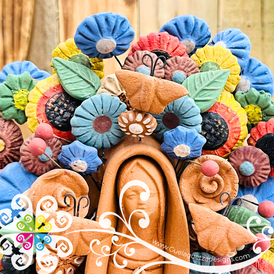 Large Colores Virgen de Guadalupe Home Decor - Barro Metepec