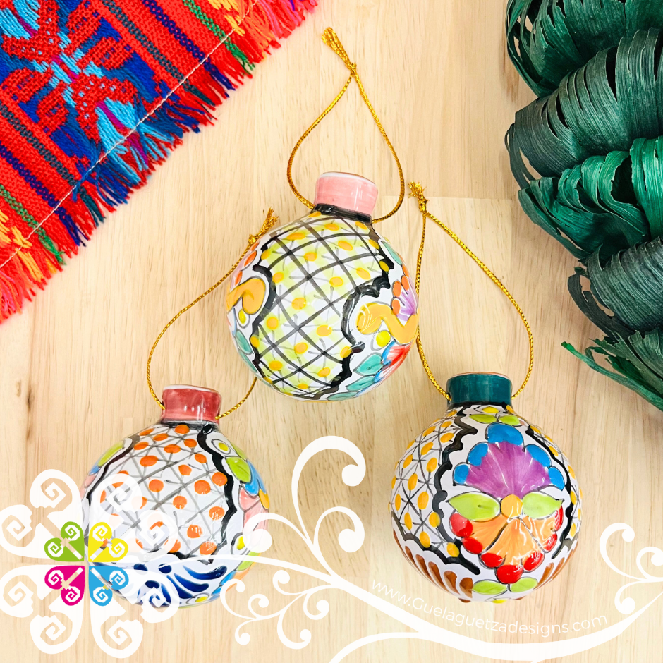 Floral Puebla Ornaments - Talavera Christmas Ornaments