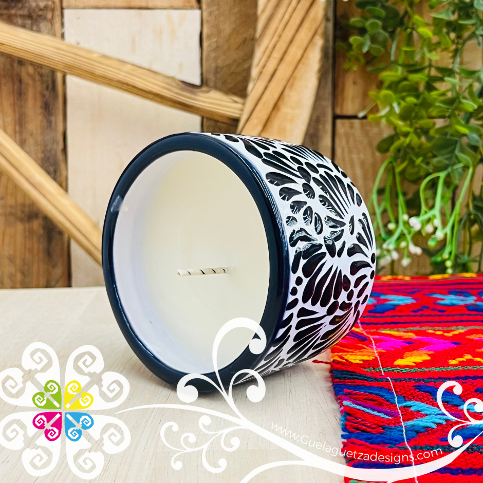 Large Tazon Black Talavera Candle - Artisan Candles