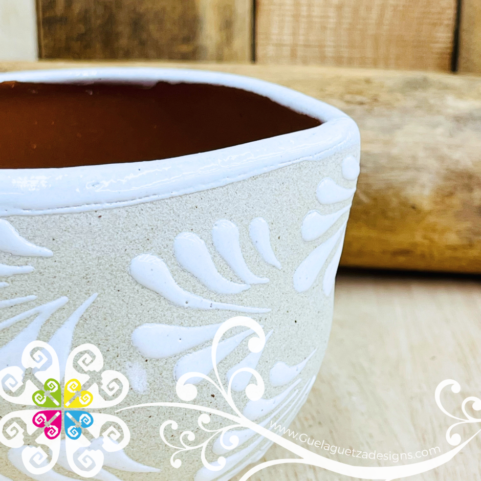 Set of 4 Medium Engobe / White Corazon Clay Mugs - Set Taza Barro