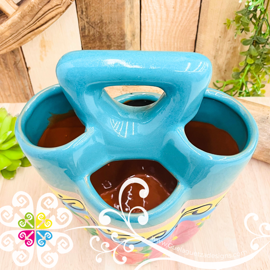 Teal Flores Clay Utensil Holder - Spoon Holder