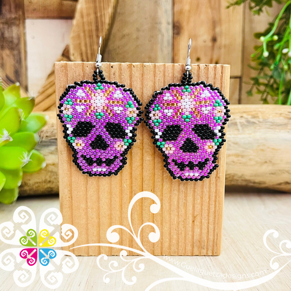 Beaded Sugar Skull Earrings - Day of the Dead Earrings