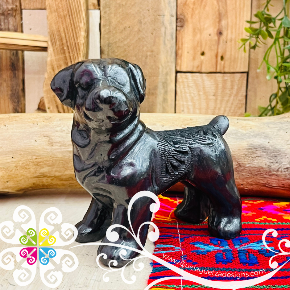 Rottweiler Dog Black Clay Figure - Barro Negro Oaxaca