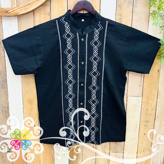 Plus Size Black Lace Men Guayabera - Men Shirt