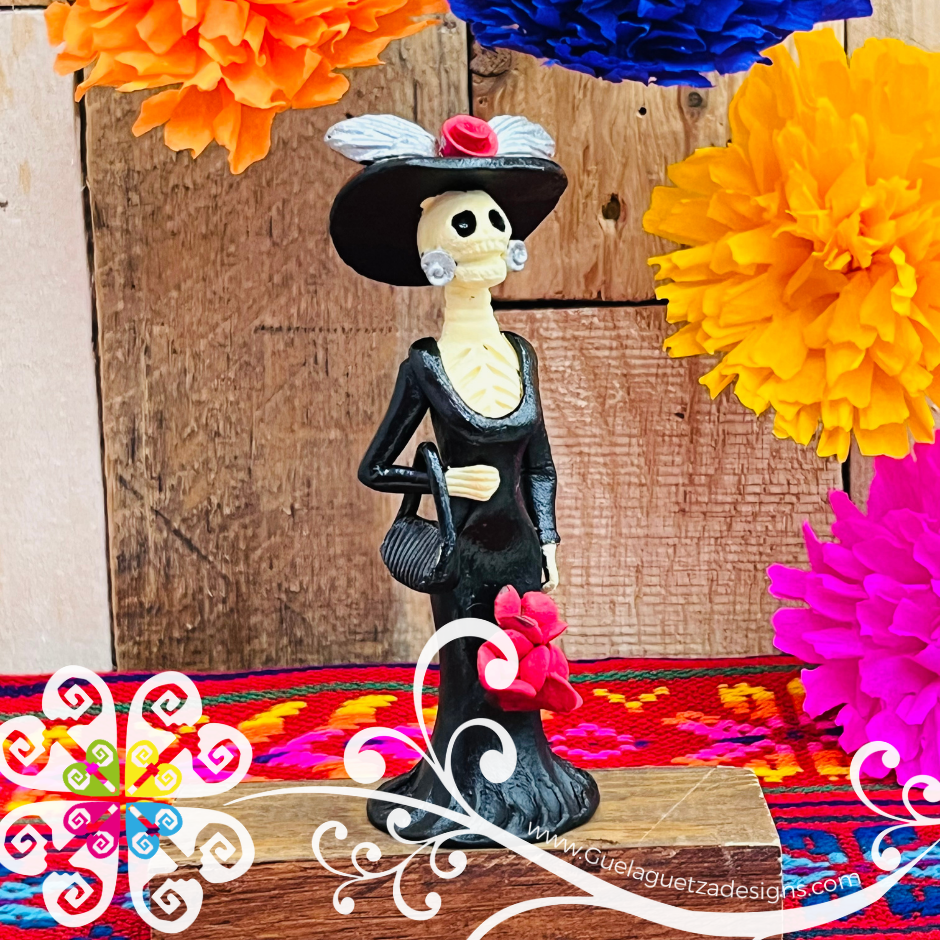 Mini Black Dress Fina Clay Catrina Michoacana - Capula Clay Home