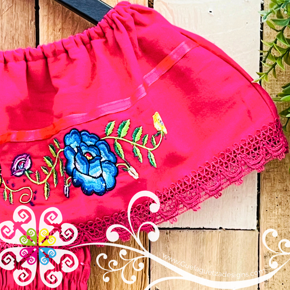 Fuchsia Tehuana Embroider Campesino Children Dress