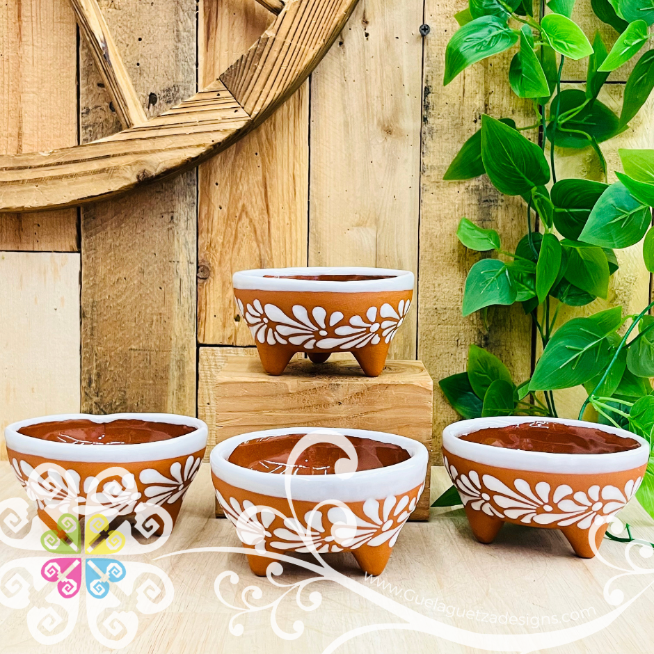 Set of 4 Natural/ White Small Espiga Molcajete Barro - Mexican Kitchen