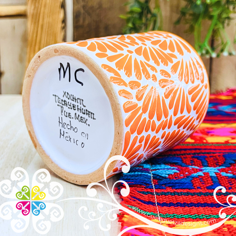 Large Cylinder Orange Talavera Candle - Artisan Candles