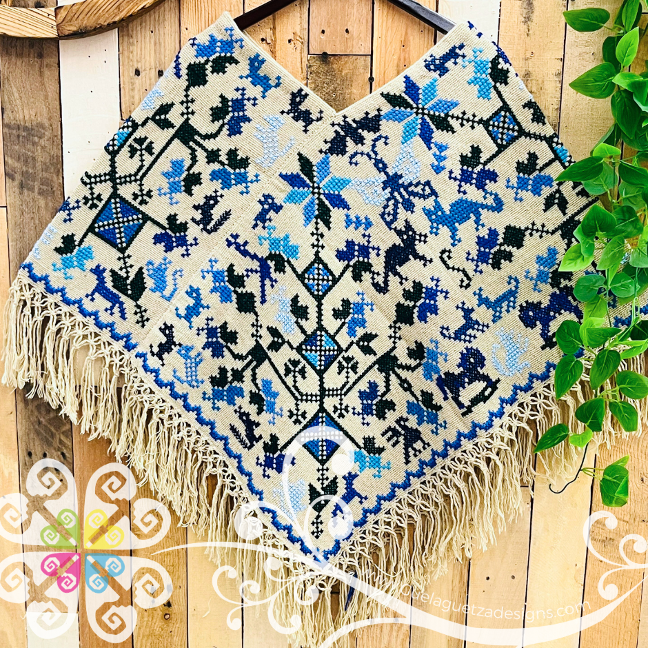 Plus Size Arbol de la Vida Design Beige Embroider Poncho - Mañanita
