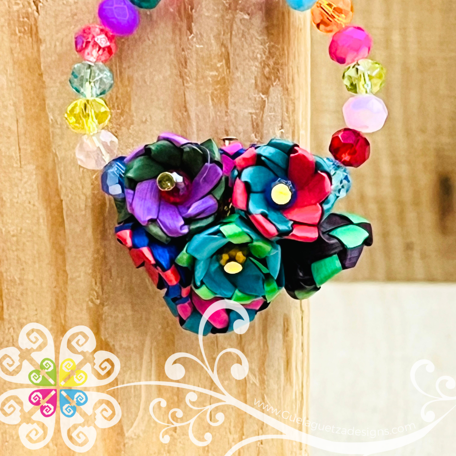 Palm Flower Beaded Hoops - Palm Earrings
