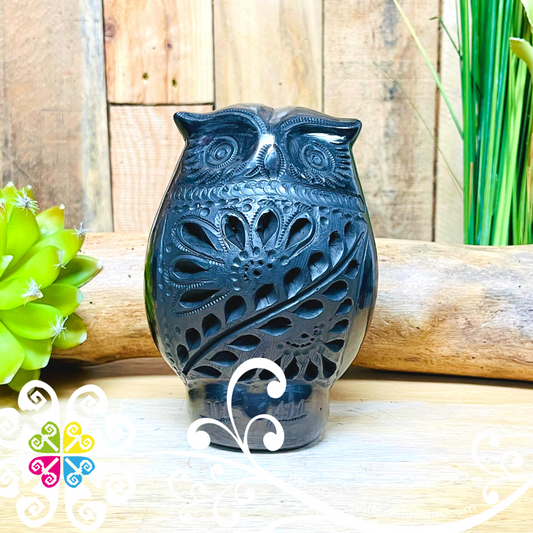 Medium Chunky Owl Black Clay Figure - Barro Negro Oaxaca