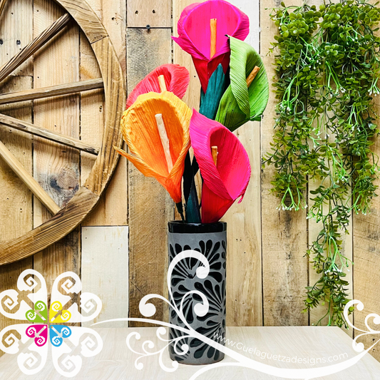 Black/Gray Espiga Plumeado Cilindro Clay Vase - Florero Barro