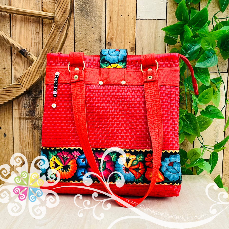 Medium Flor de Tehuana Mexican Purse - Bolsa de Plastico Tejido