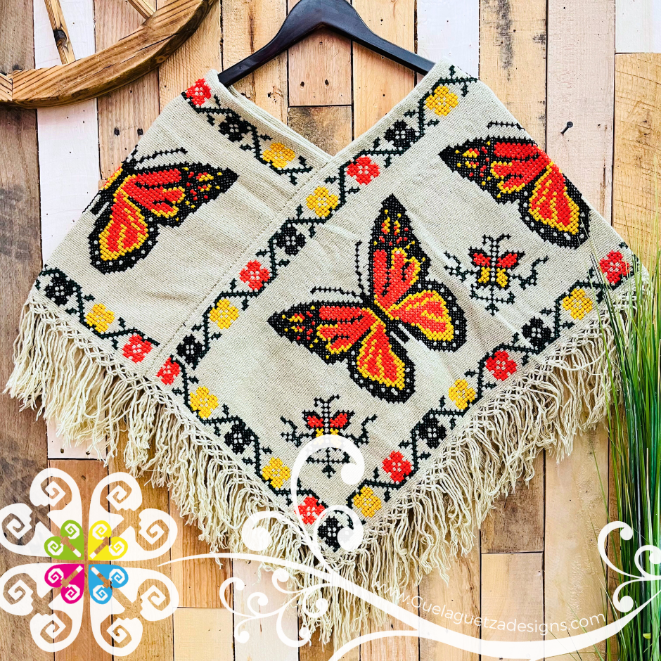 Butterfly Design Embroider Poncho - Mañanita
