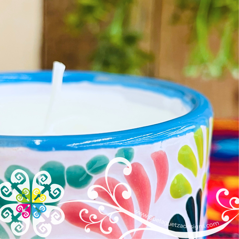 Medium Tazon Multicolor Talavera Candle - Artisan Candles