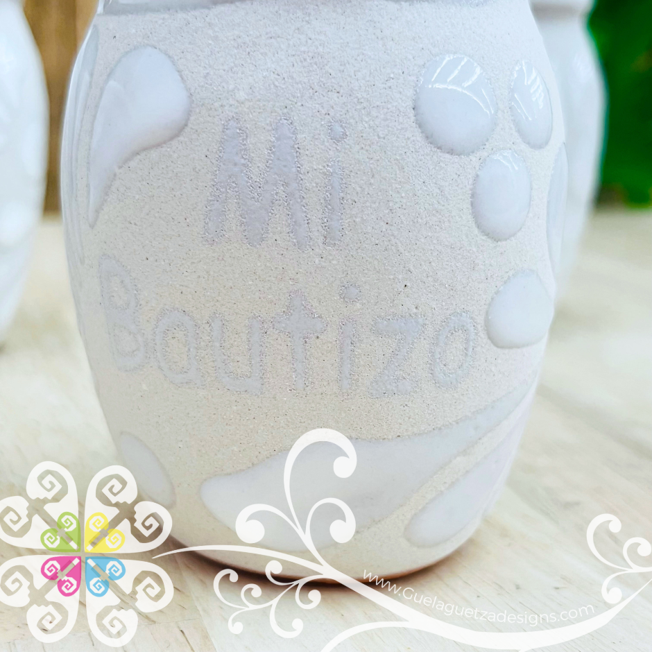 Mi Bautizo - White Espiga Tequilero Barrilito Set - Clay Tequilero Set