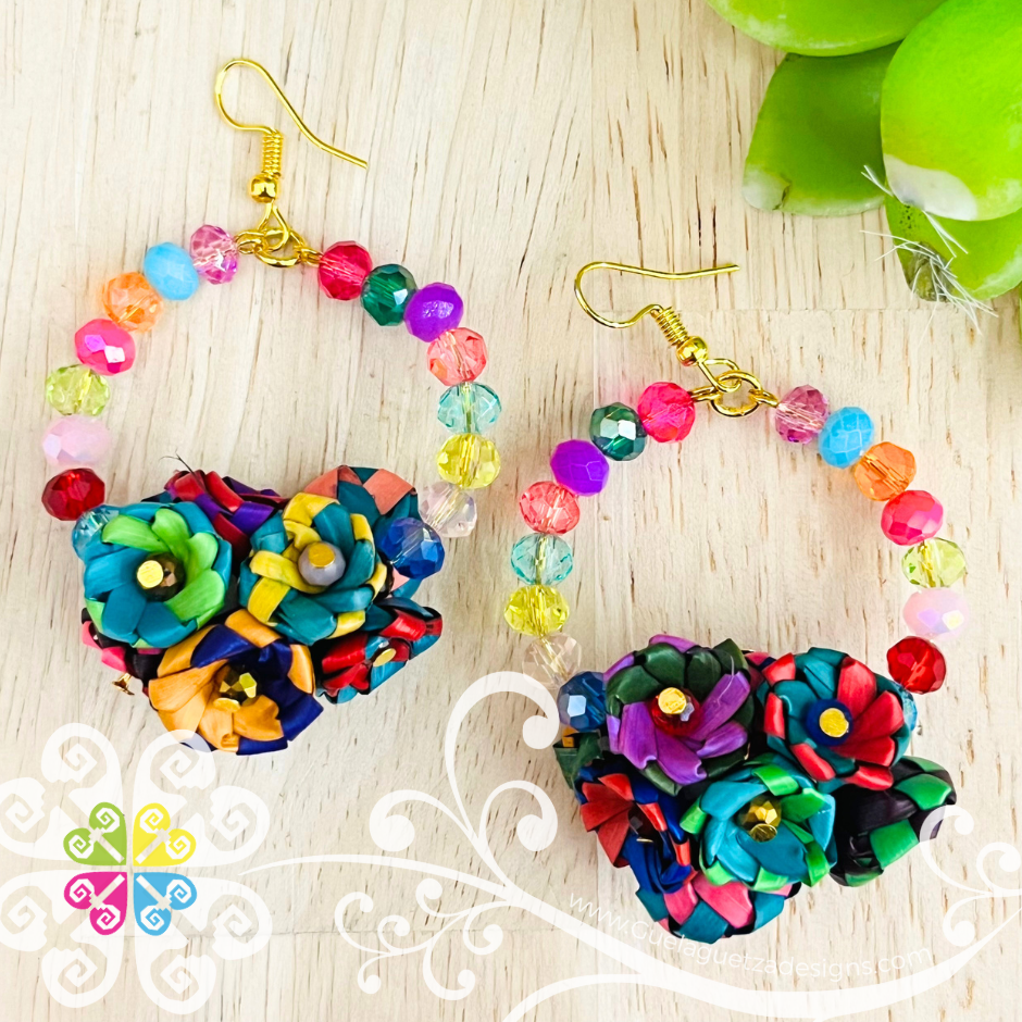 Palm Flower Beaded Hoops - Palm Earrings