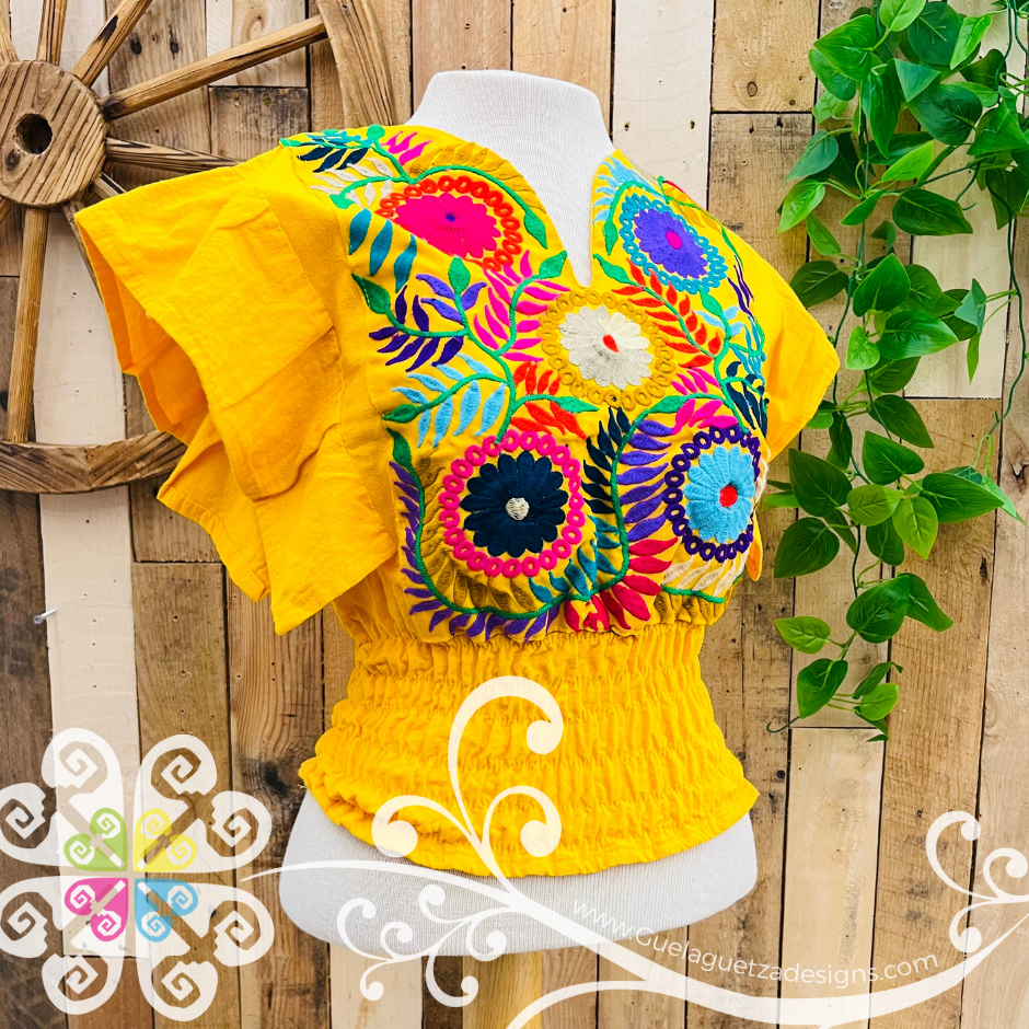 Flutter Sleeve Rococo Embroider Crop Top - Women Tops