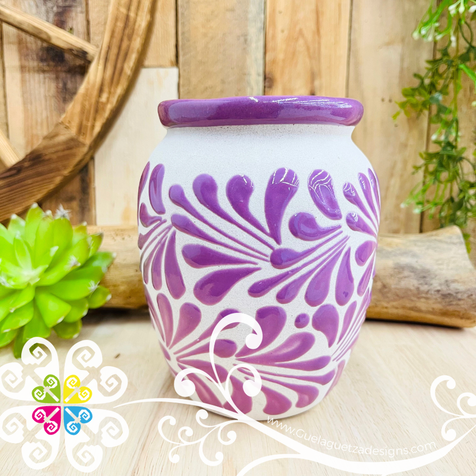 Lilac Espiga Plumeado Bola Clay Vase - Florero Barro