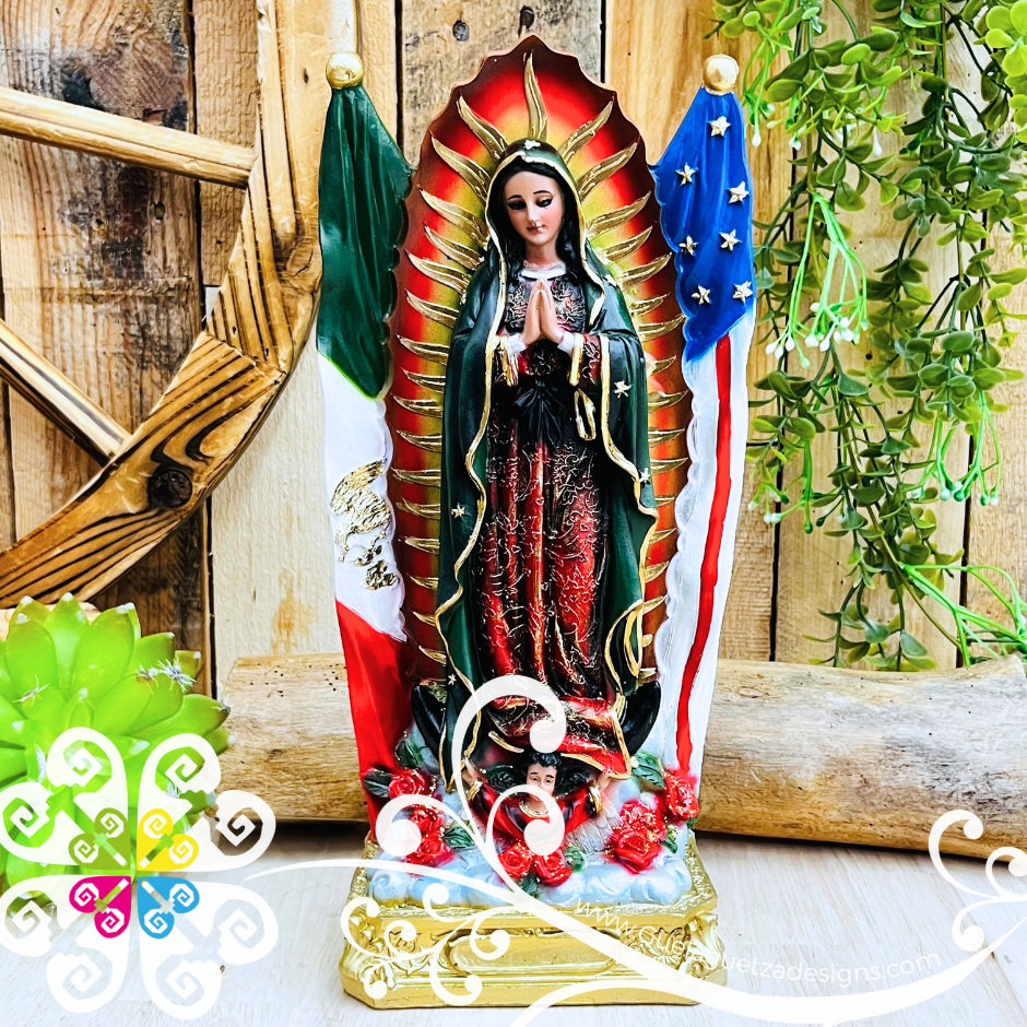 Small Virgen de Guadalupe - Binational Flag Statue - Home Decor