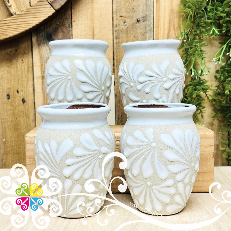 Engobe/White Espiga Pato Pitcher Set - 4 Cantaritos