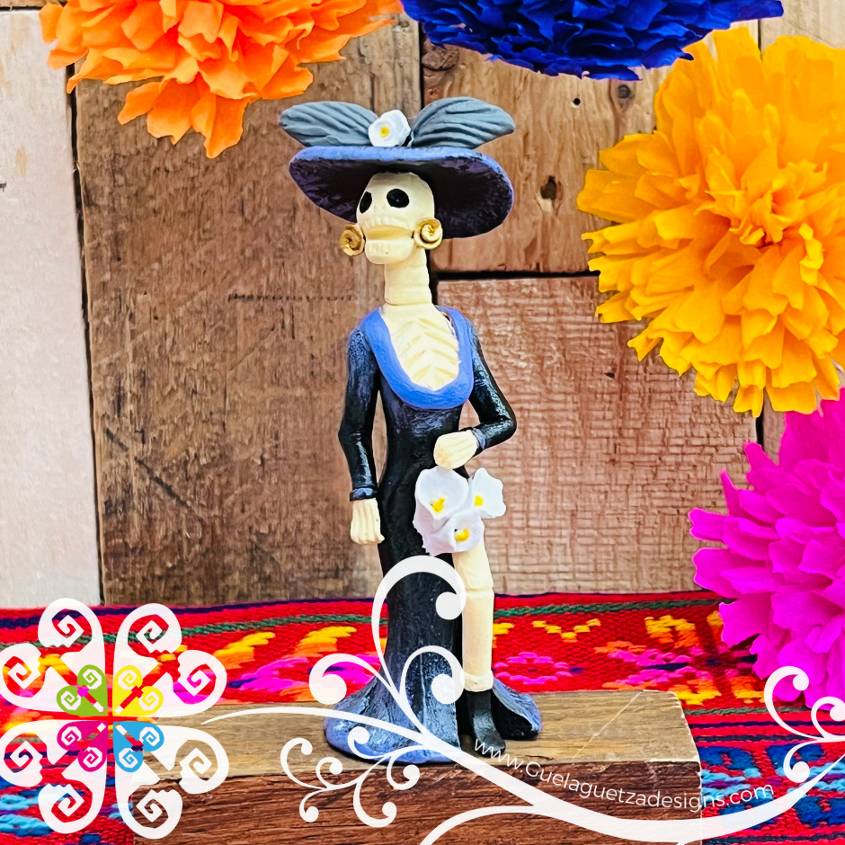 Mini Black Dress Fina Clay Catrina Michoacana - Capula Clay Home