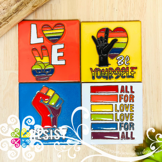Set of 4 Pride Mix Coaster Set -  Set of Clay Coasters
