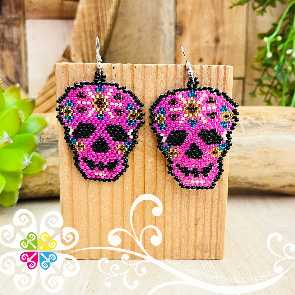 Beaded Sugar Skull Earrings - Day of the Dead Earrings