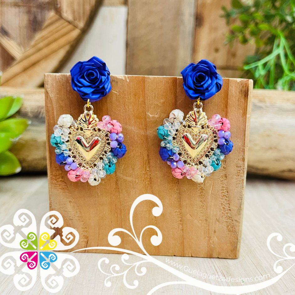 Multicolor Corazon Milagrito Wood Studs- Palm Earrings