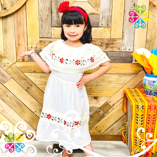 White Aro Embroider Campesino Children Dress