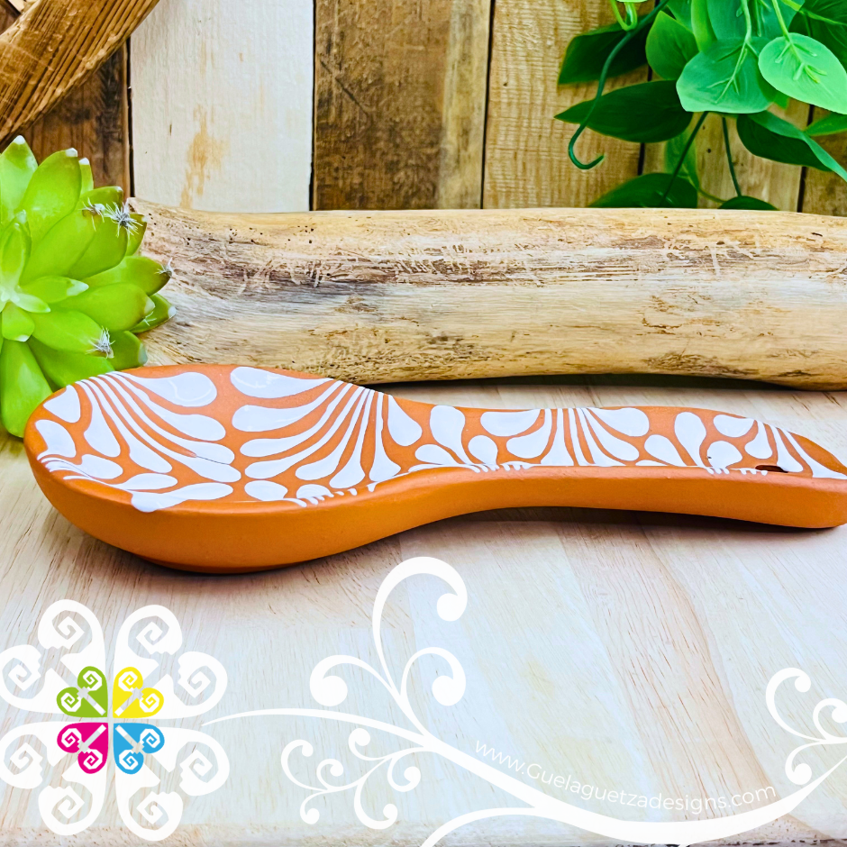 Natural with White Espiga Clay Cucharero - Spoon Holder