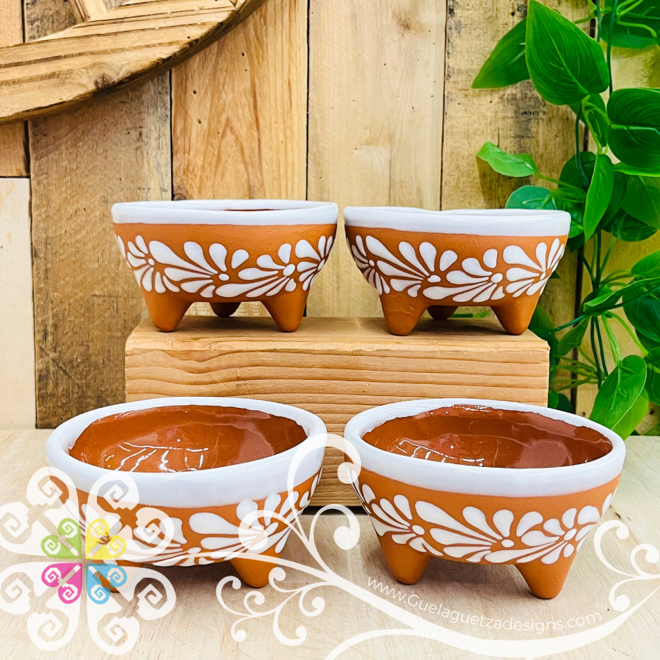 Set of 4 Natural/ White Small Espiga Molcajete Barro - Mexican Kitchen