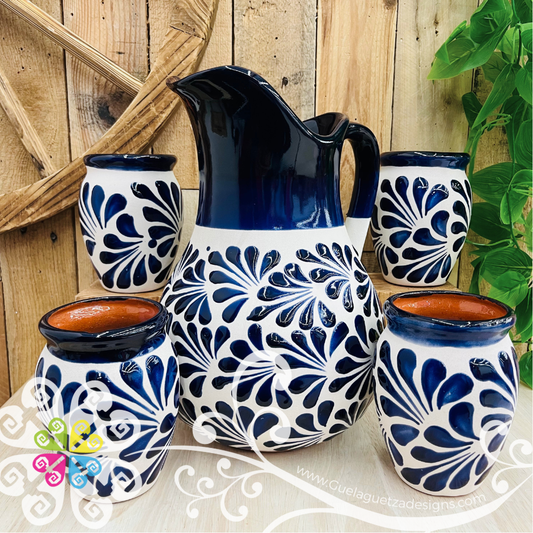 Cobalt Blue Espiga Pato Pitcher Set - 4 Cantaritos