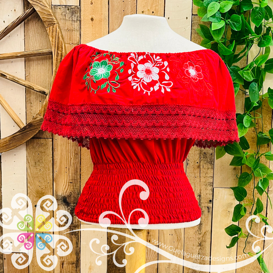 Red Tricolor Flor de Campesina Crop Top - Women Top