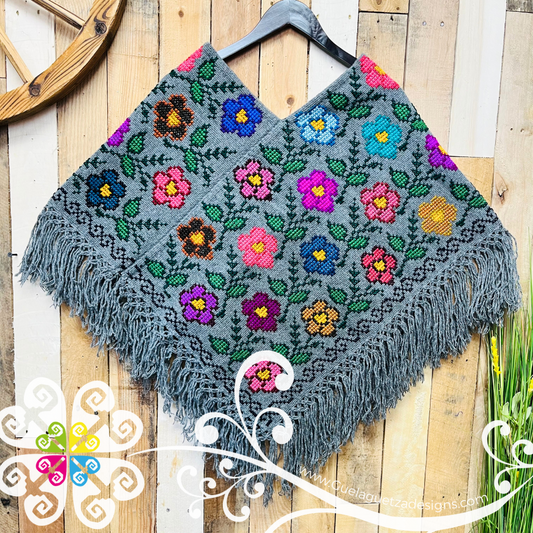 Colors Floral Design Embroider Poncho - Mañanita