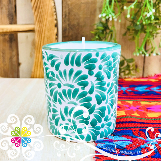 Large Cylinder Green Talavera Candle - Artisan Candles