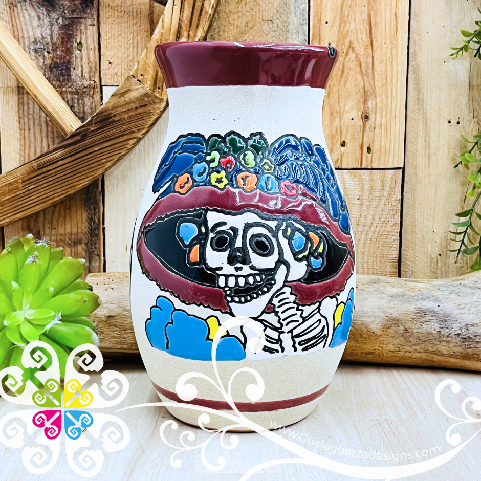 Maroon Catrina Ovulo Vase - Mexican Home Décor